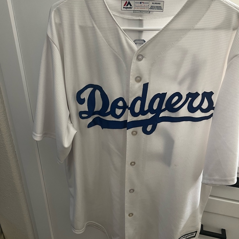 Majestic White and Blue Dodgers Jersey Shirt